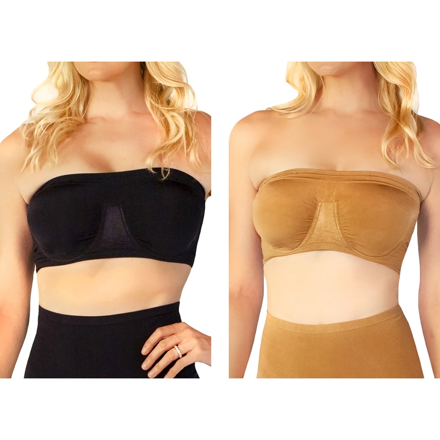 Image 408712_BLCAR.jpg, Product 408-712 / Price $64.99, Rhonda Shear 2-Pack Seamless Underwire Bandeau with Removable Pads from Rhonda Shear Shapewear on TSC.ca's Fashion department