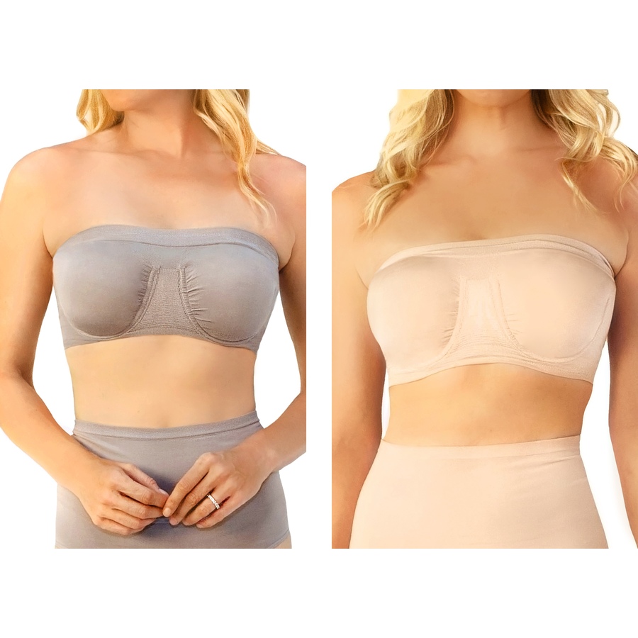 Image 408712_GRYLB.jpg, Product 408-712 / Price $64.99, Rhonda Shear 2-Pack Seamless Underwire Bandeau with Removable Pads from Rhonda Shear Shapewear on TSC.ca's Fashion department