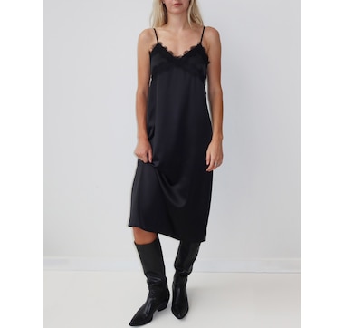 Brunette The Label Satin Dress with Lace Applique