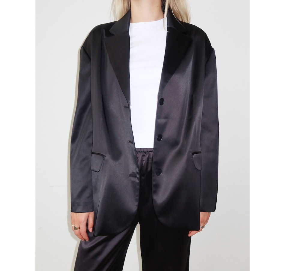 Image 409487_BLK.jpg, Product 409-487 / Price $119.88, Brunette The Label Satin Oversized Blazer from Brunette The Label on TSC.ca's Fashion department