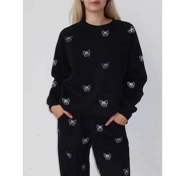 Brunette The Label All Over Bow Big Sister Crew Sweater