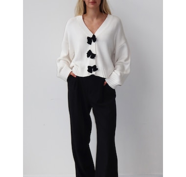 Brunette The Label Isabella Knit Cardigan with Suede Bow Snaps