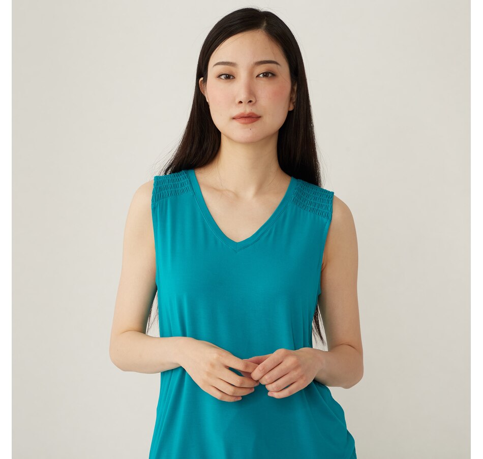 Image 409554_TRQ.jpg, Product 409-554 / Price $19.33, Terrera Janice V-Neck Smocked Blouse from Terrera on TSC.ca's Fashion department