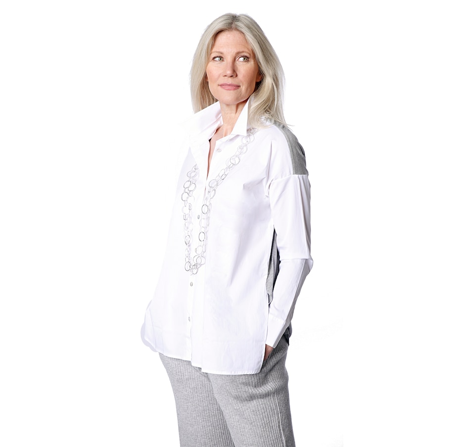 Image 409590_HGY.jpg , Product 409-590 / Price $29.33 , WynneLayers Mixed Media Shirt from MarlaWynne on TSC.ca's Clothing & Shoes department