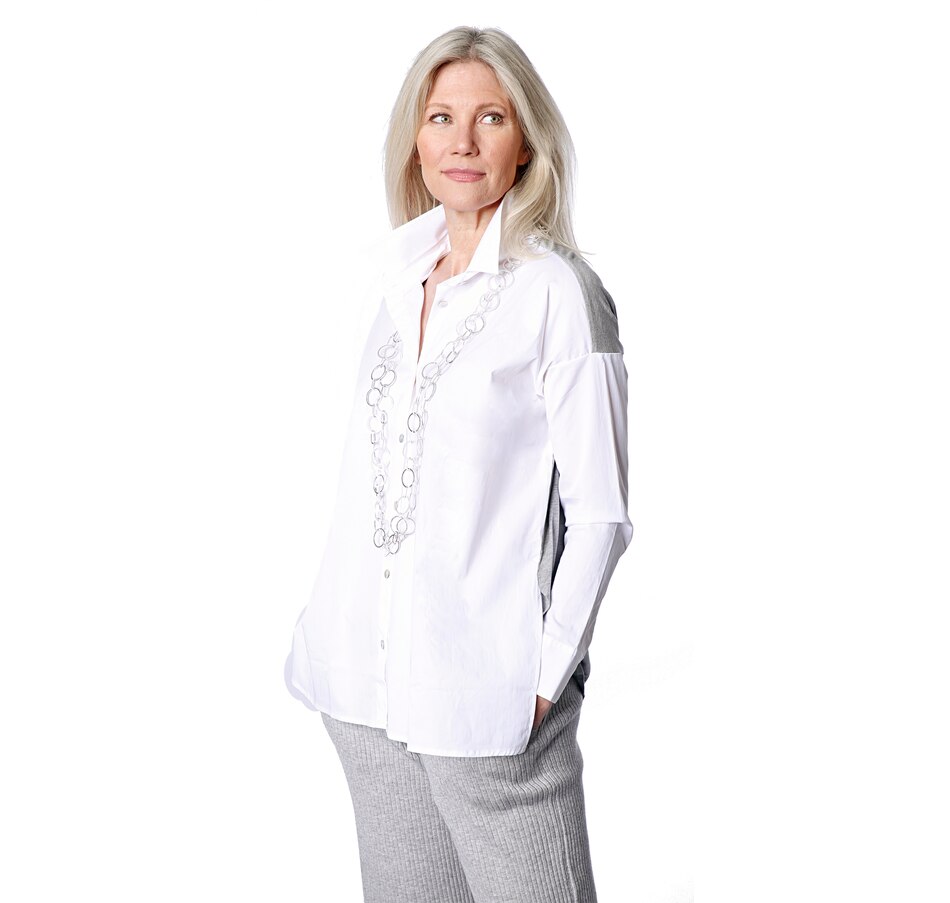 Image 409590_HGY.jpg , Product 409-590 / Price $29.33 , WynneLayers Mixed Media Shirt from MarlaWynne on TSC.ca's Clothing & Shoes department