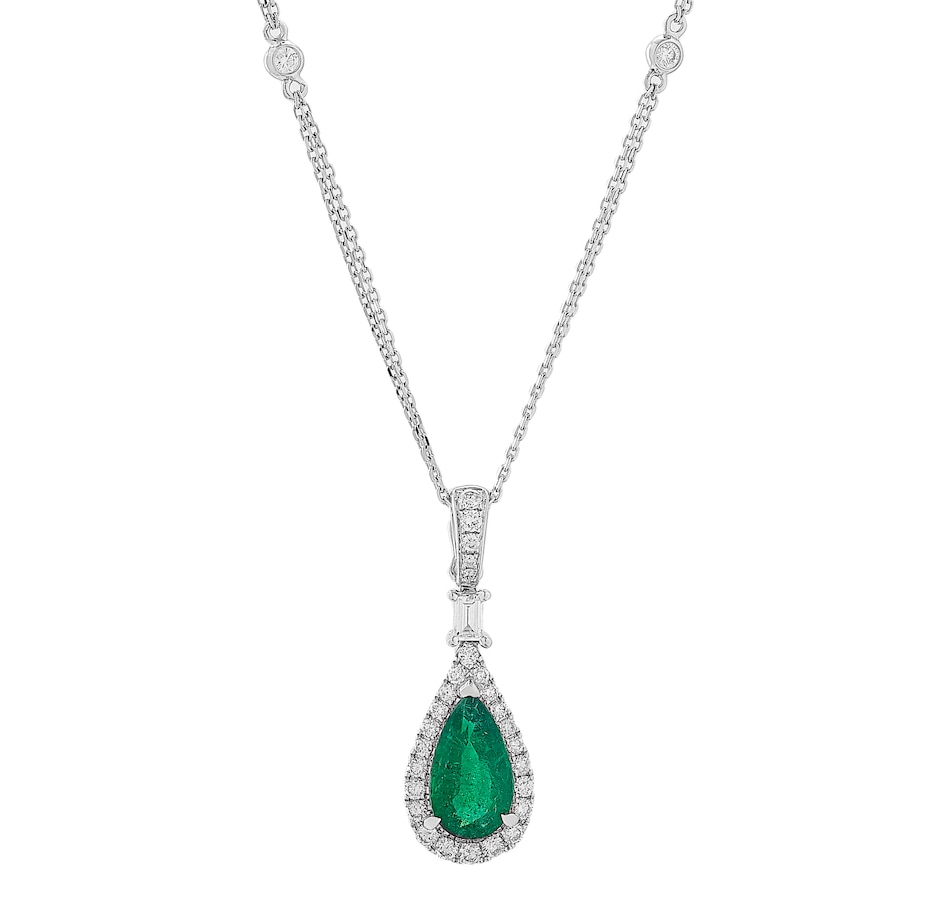 tsc.ca - 18K White Gold Emerald & Diamond Pendant with Chain