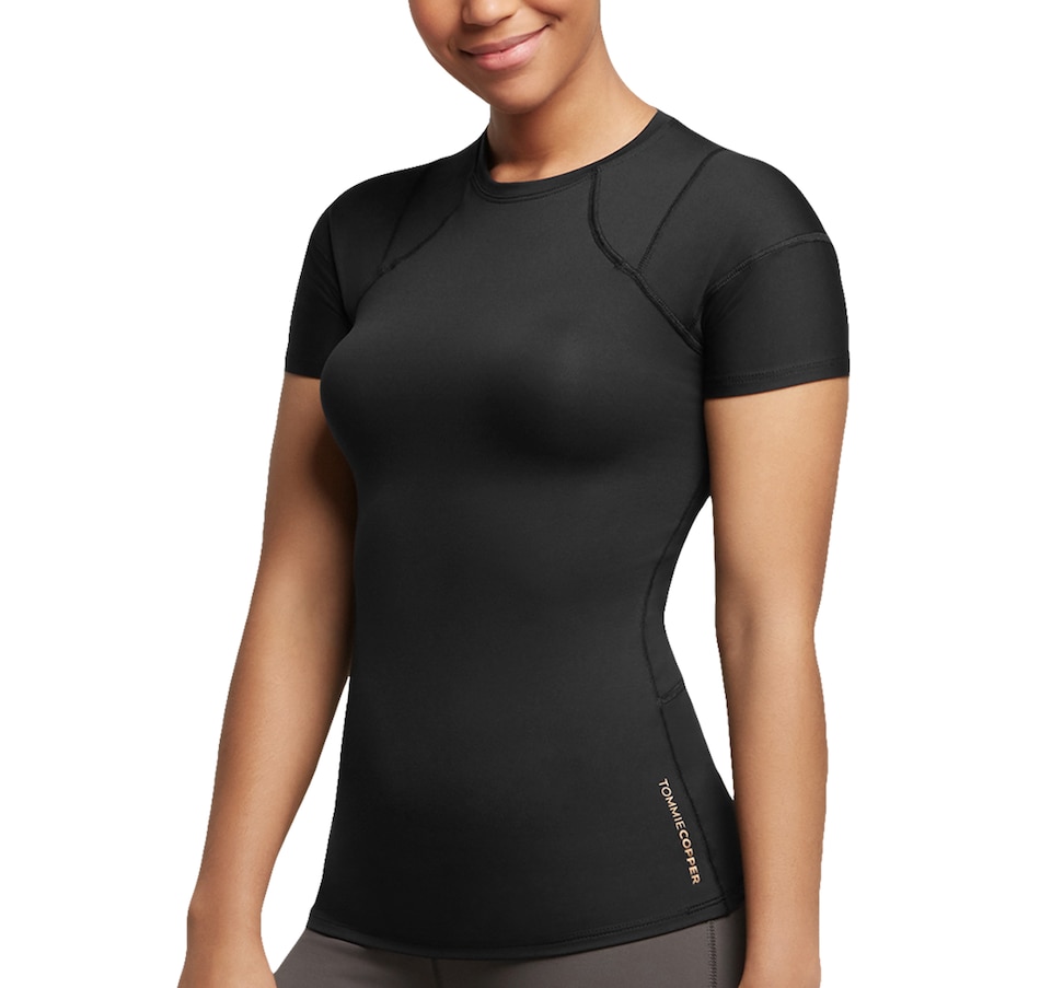  Tommie Copper Short Sleeve Women's Compression Shirt, Full Back  Support Shirt, Shoulder & Posture, Black, Small : Clothing, Shoes & Jewelry