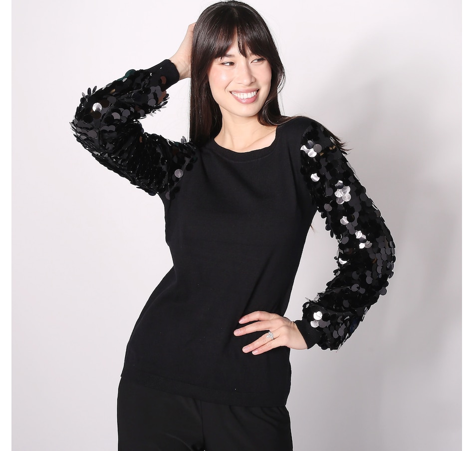 Image 422132_BLK.jpg, Product 422-132 / Price $24.33, Nina Leonard Sequin Balloon Sleeve Sweater from Nina Leonard on TSC.ca's Fashion department