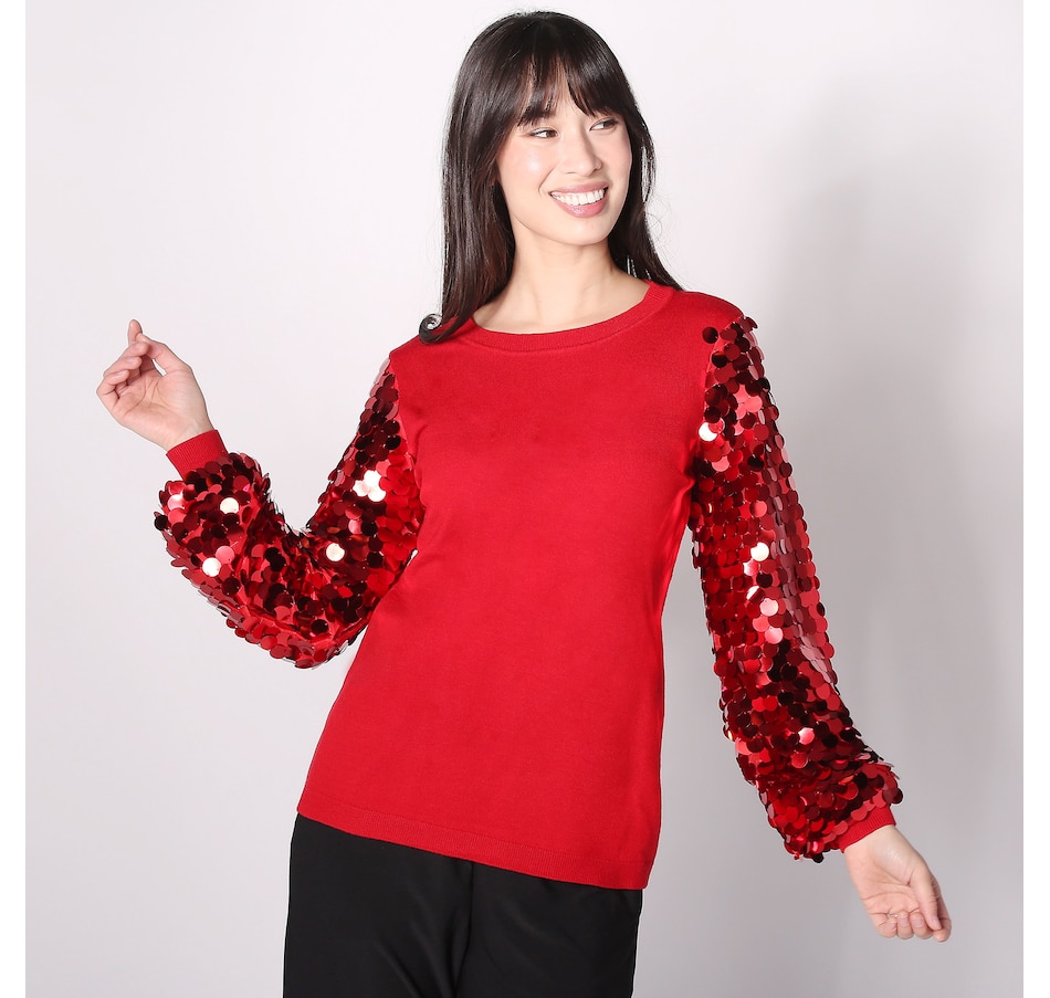Image 422132_RED.jpg, Product 422-132 / Price $24.33, Nina Leonard Sequin Balloon Sleeve Sweater from Nina Leonard on TSC.ca's Fashion department