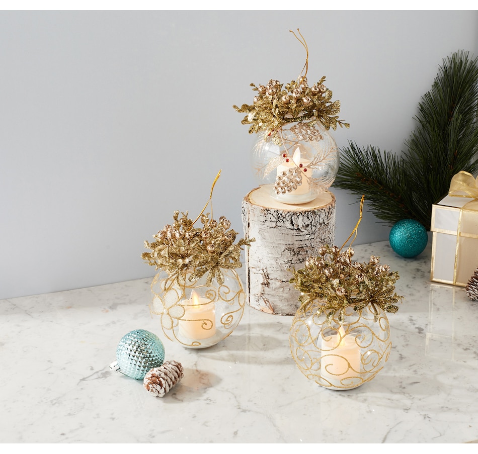 Image 441039_GLD.jpg, Product 441-039 / Price $29.88, Holiday Memories Holiday Glass Ornaments (Set of 3) from Holiday Memories on TSC.ca's Home & Garden department