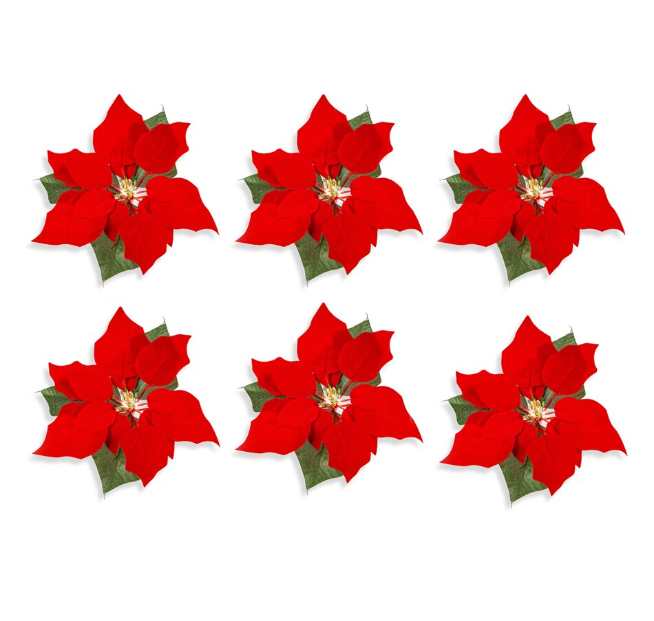 Image 441052.jpg, Product 441-052 / Price $22.88, Holiday Memories B/O Lighted LED Red Poinsettia Clip-Ons (Set of 6) from Holiday Memories on TSC.ca's Home & Garden department