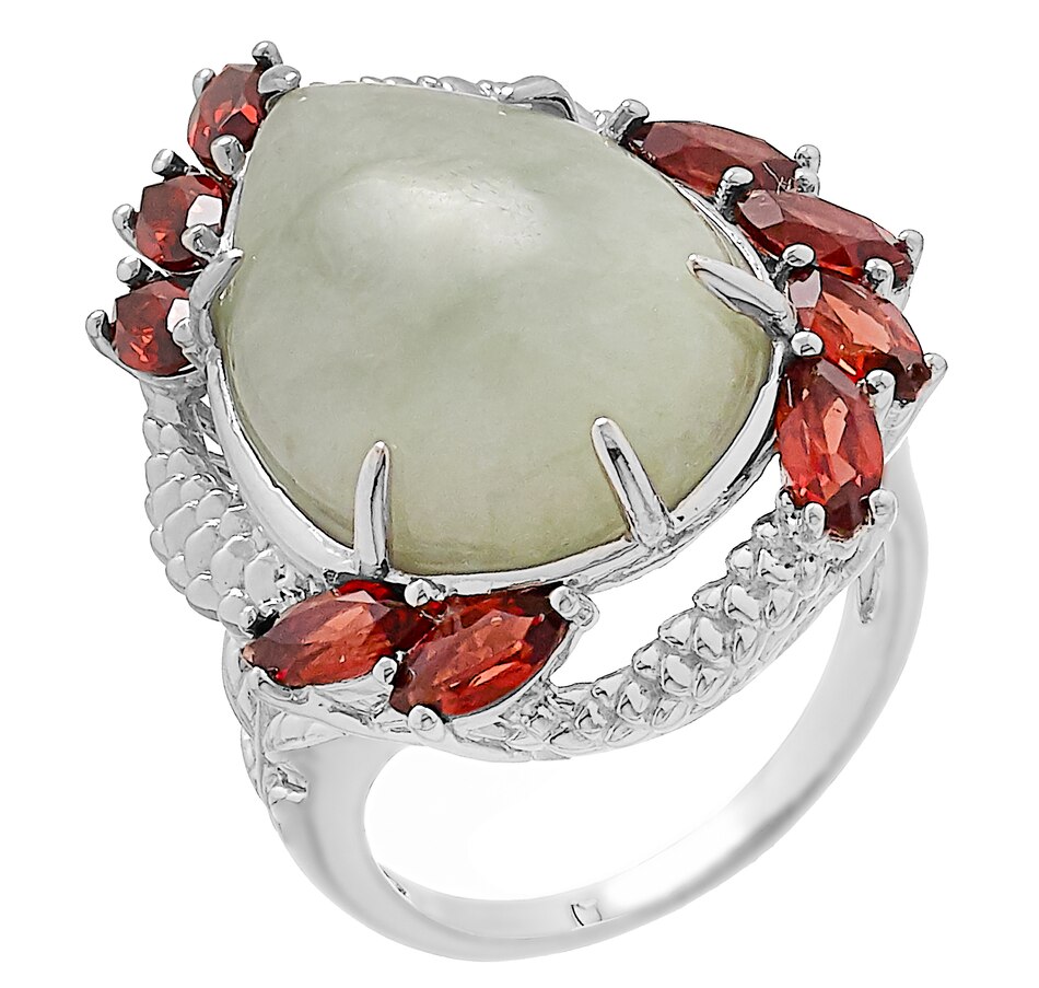 Image 446950.jpg, Product 446-950 / Price $79.33, Jade of Yesteryear Sterling Silver Green Jade and Garnet Ring from Jade of Yesteryear on TSC.ca's Jewellery department