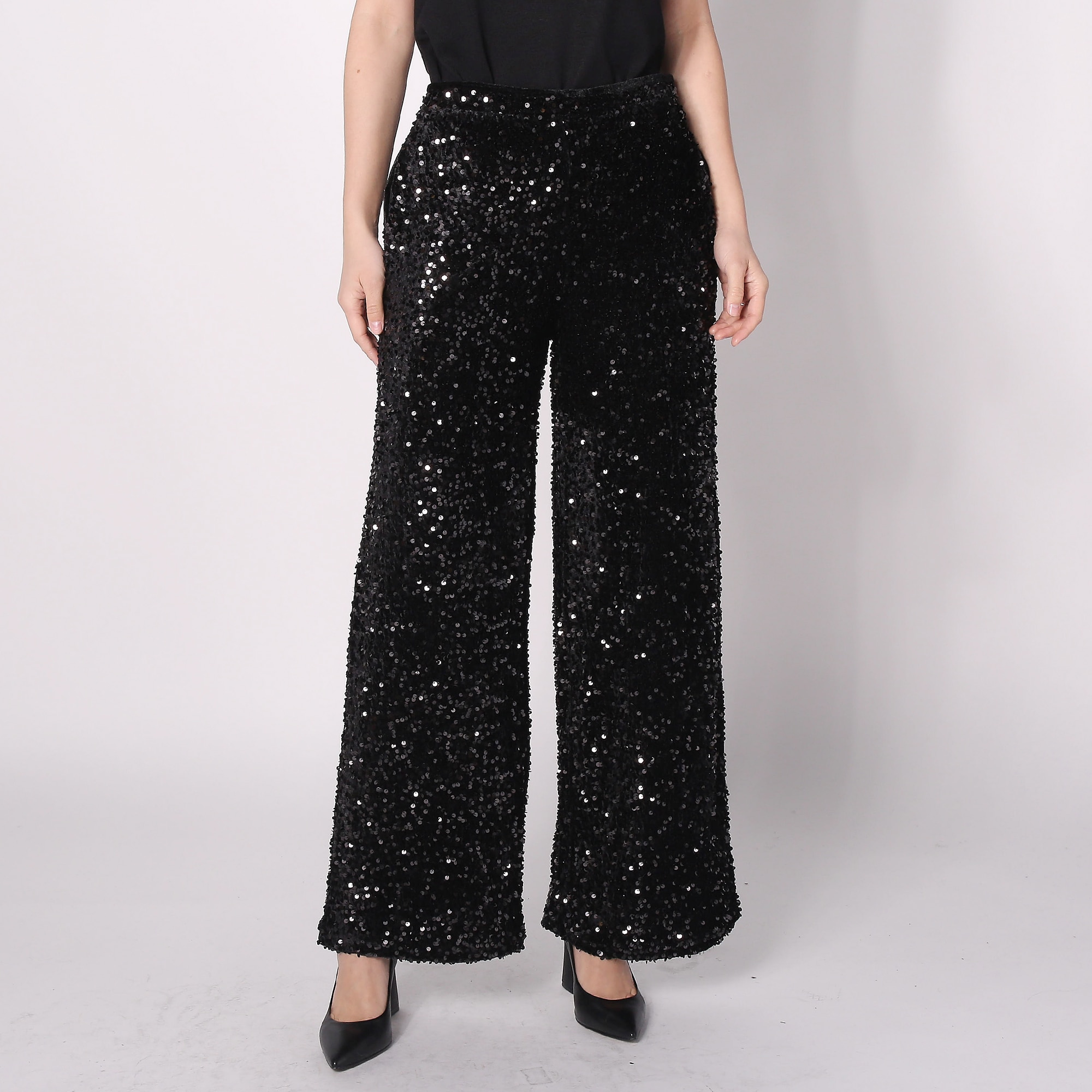 Nina Leonard Wide Leg Sequin Velvet Pant - TSC.ca