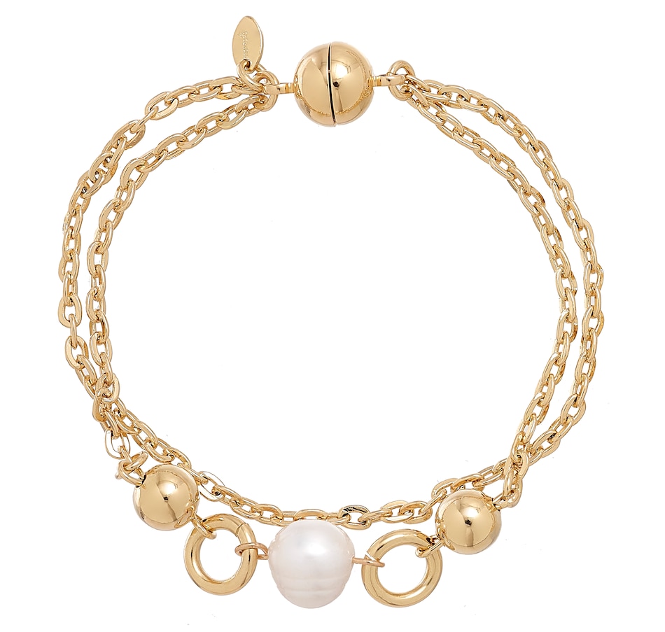 tsc.ca Bronzoro Yellow Gold Plate Pearl & Clasp Bracelet