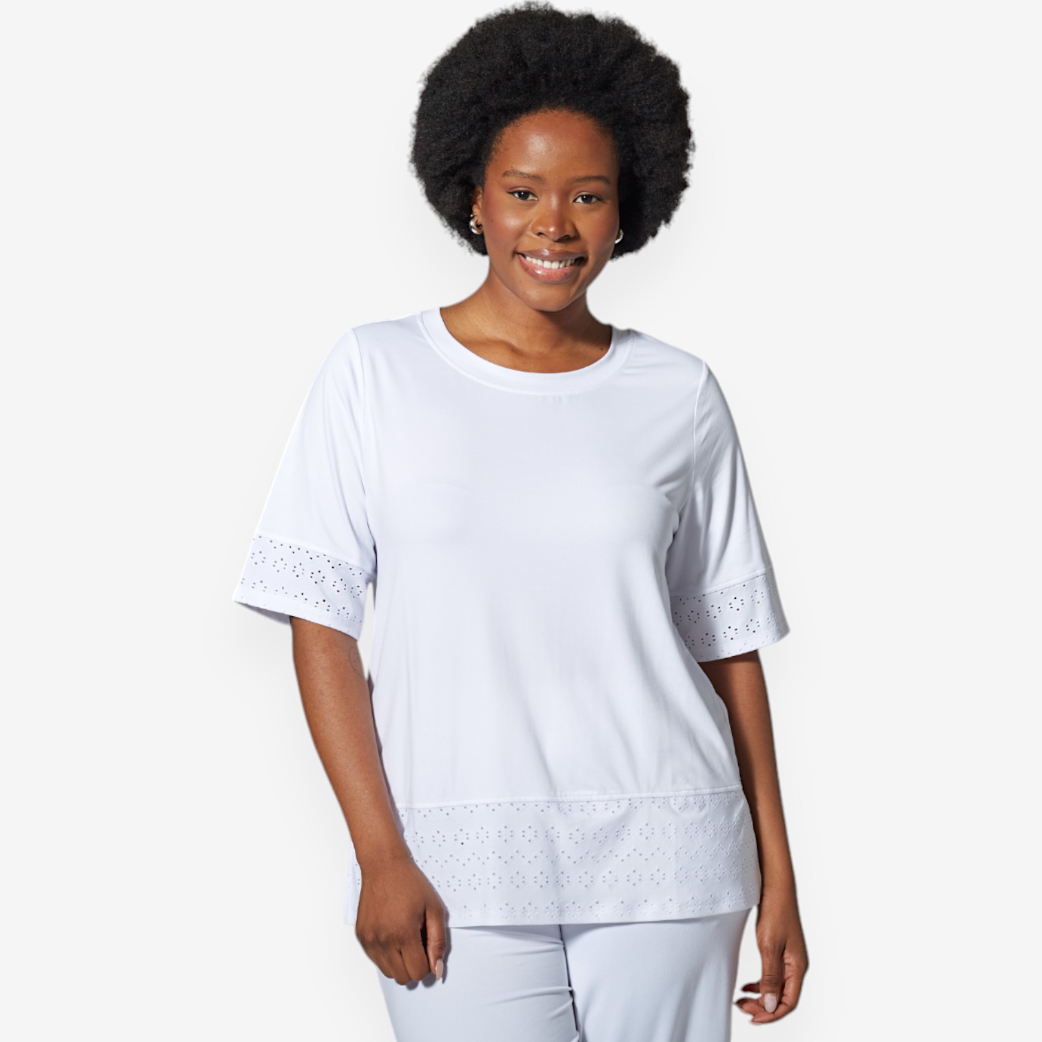 Nina Leonard Round Neck Long Sleeve Soft Mesh Top - TSC.ca