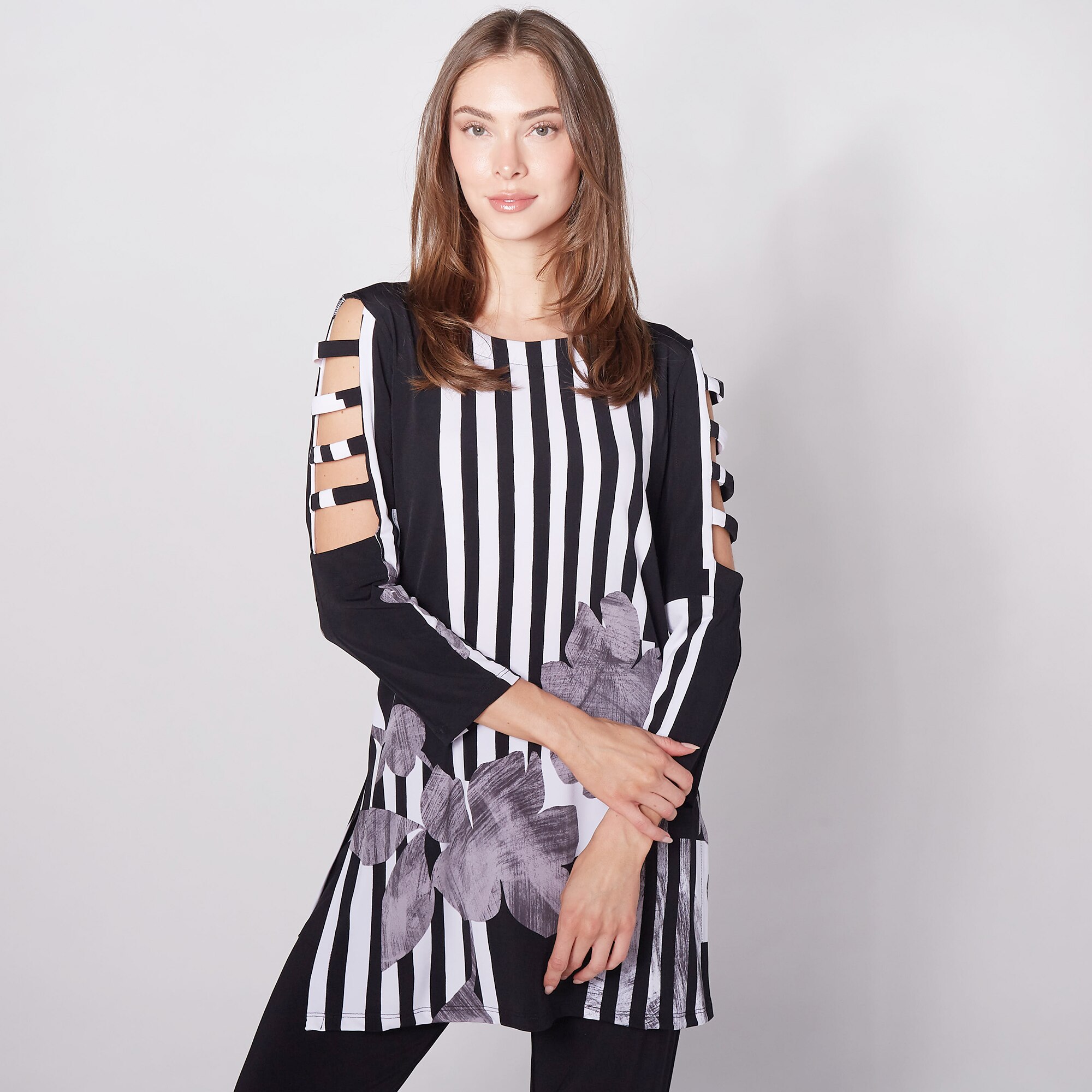 Marallis Ladder Sleeve Tunic Top with Side Slits - TSC.ca