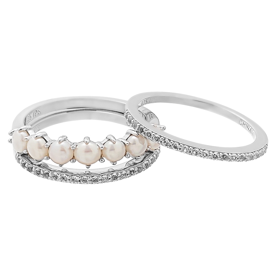 Image 477285.jpg, Product 477-285 / Price $124.88, Imperial Pearls 3 Piece 3-4mm Cultured Freshwater Pearl & White Topaz Band Set from Imperial Pearls on TSC.ca's Jewellery department