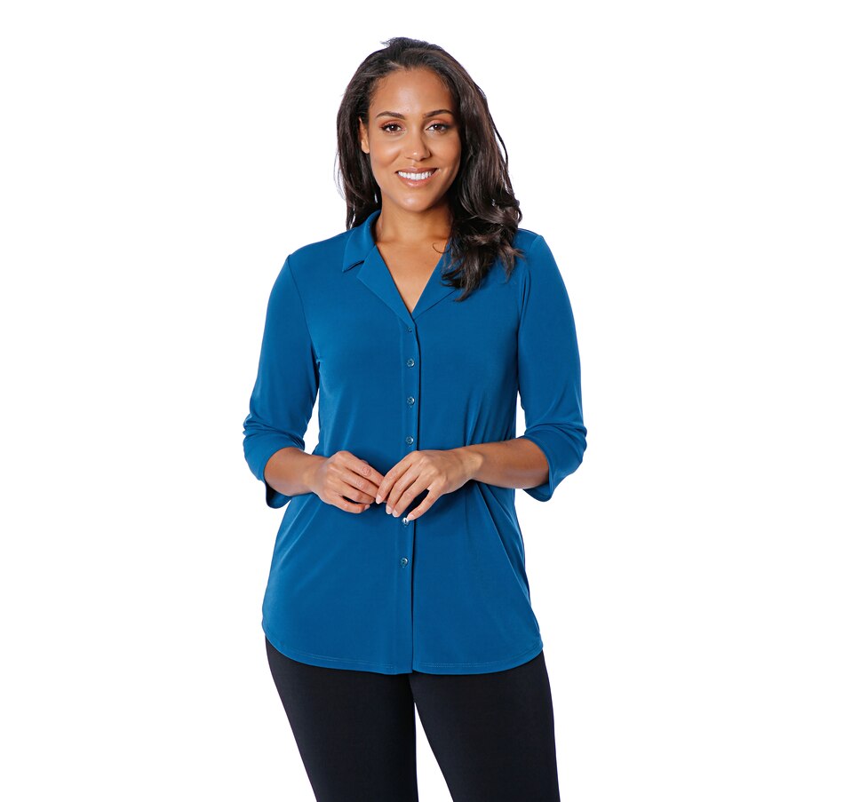 tsc.ca - Kim & Co. Brazil Knit 3/4 Sleeve Button Front Shirt