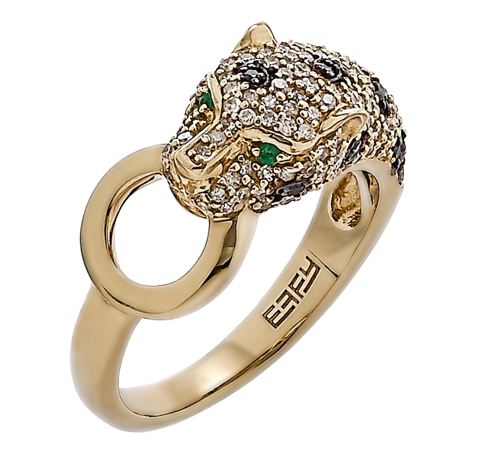 Image 483113.jpg, Product 483-113 / Price $1,899.88, EFFY Jewellery 14K Yellow Gold White and Black Diamond with Emerald Panther Ring from Effy Jewellery on TSC.ca's Jewellery department