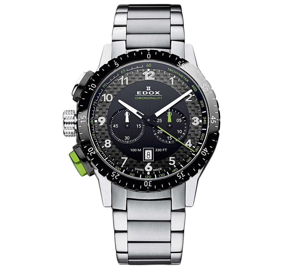 Image 483668.jpg, Product 483-668 / Price $899.33, Edox CHRONORALLY 1 Chronograph Stainless Steel Watch With Black Bezel With Black Dial, Steel Bracelet from Edox on TSC.ca's Jewellery department