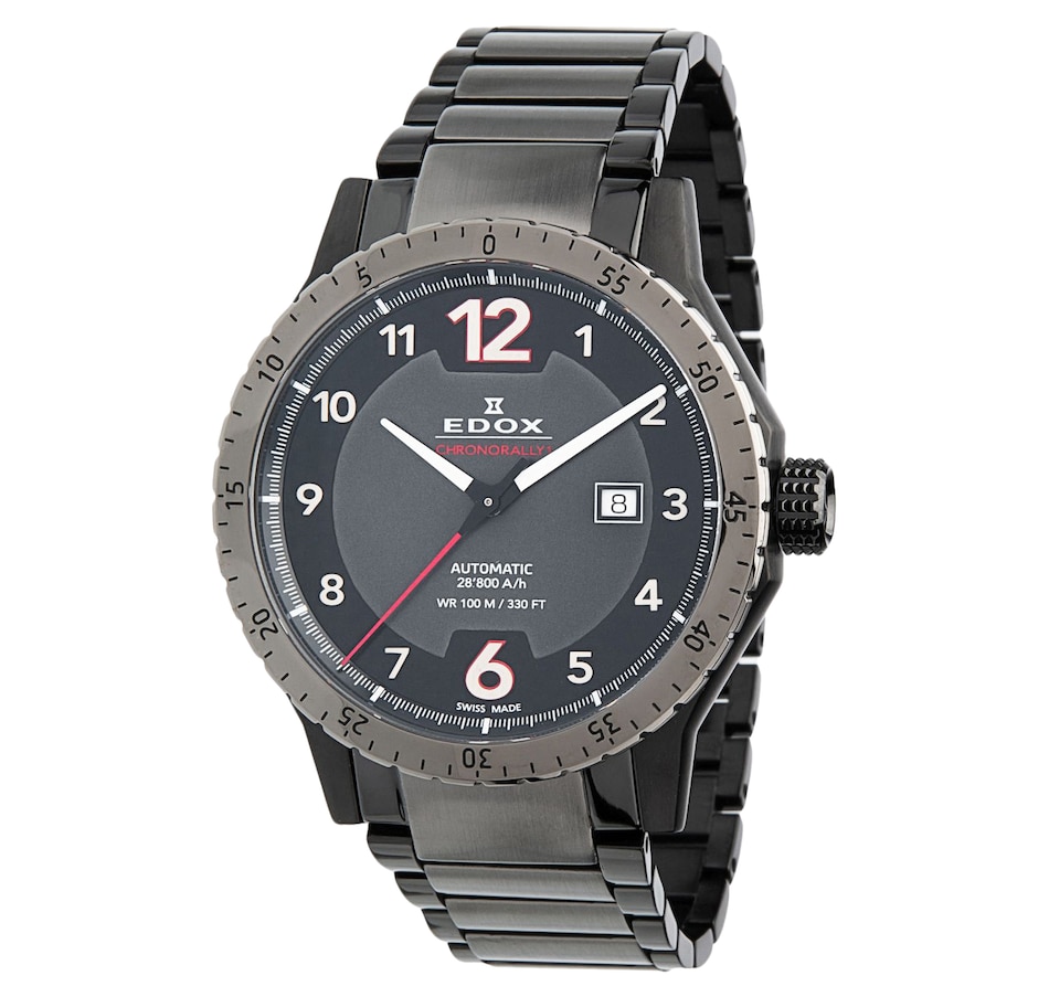 Image 483676.jpg, Product 483-676 / Price $1,699.33, Edox CHRONORALLY 1 Automatic Stainless Steel Watch With Black Dial, Steel Bracelet With PVD from Edox on TSC.ca's Jewellery department