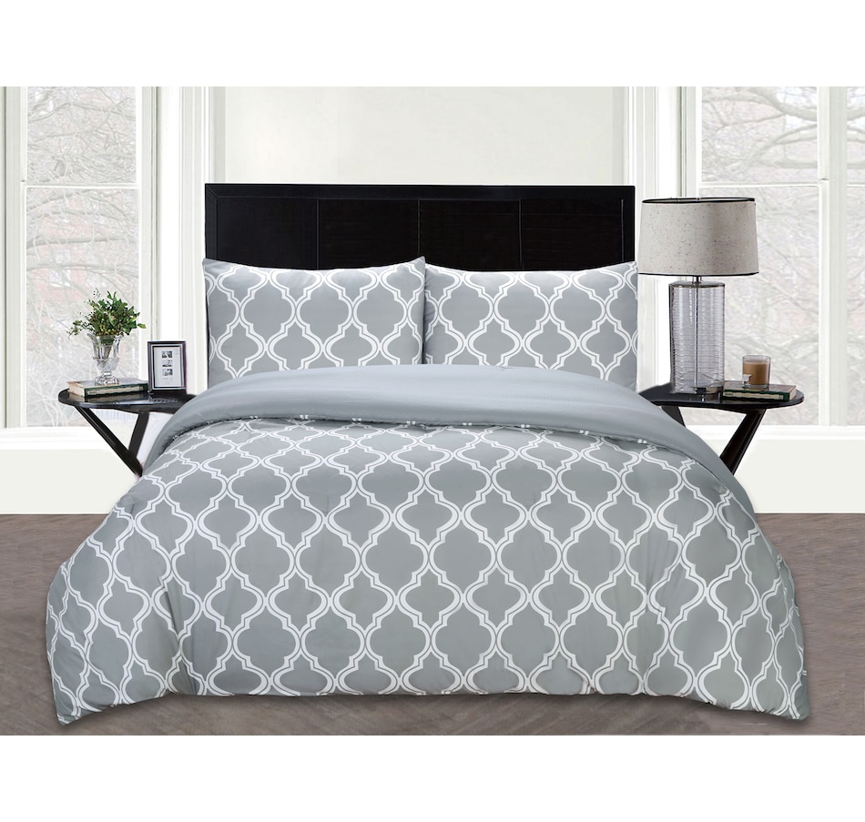 Image 483923_GRY.jpg, Product 483-923 / Price $29.33, St. Clair 3-Piece Quatrefoil Print Reversible Comforter Set from St. Clair Bedding on TSC.ca's Home & Garden department