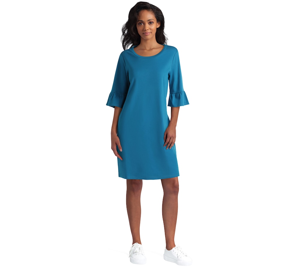 Isaac Mizrahi New York Pima Cotton Interlock Flutter Sleeve Dress - TSC.ca
