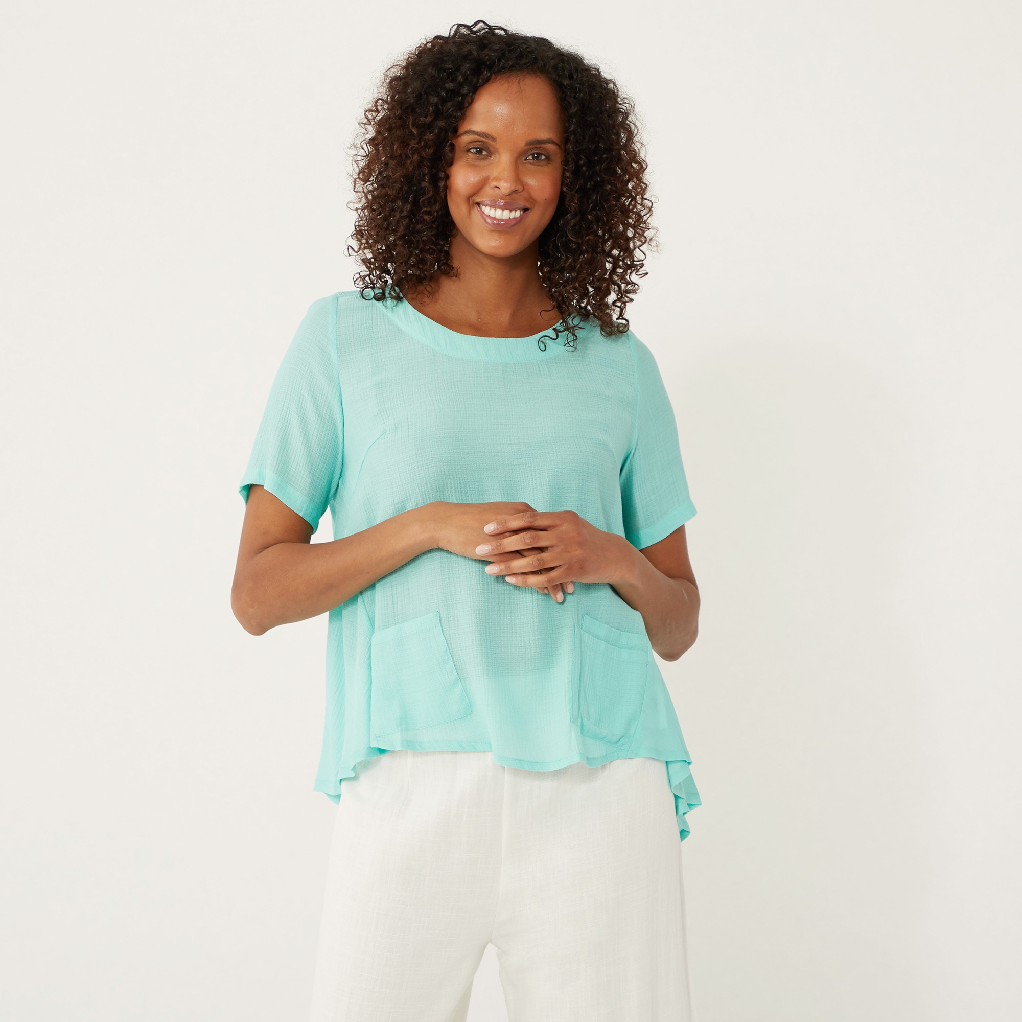 Red Coral Linen-Like High Low Pocket Top - TSC.ca