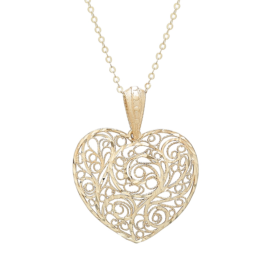 tsc.ca Stefano Oro 14K Yellow Gold Domed Filigree Heart Necklace
