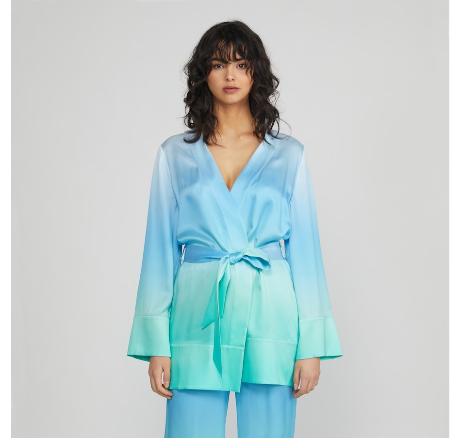 Image 485104_BLAQA.jpg , Product 485-104 / Price $279.99 , Badgley Mischka Washable Mulberry Silk Ombre Tie Front Cardigan from Badgley Mischka on TSC.ca's Fashion department