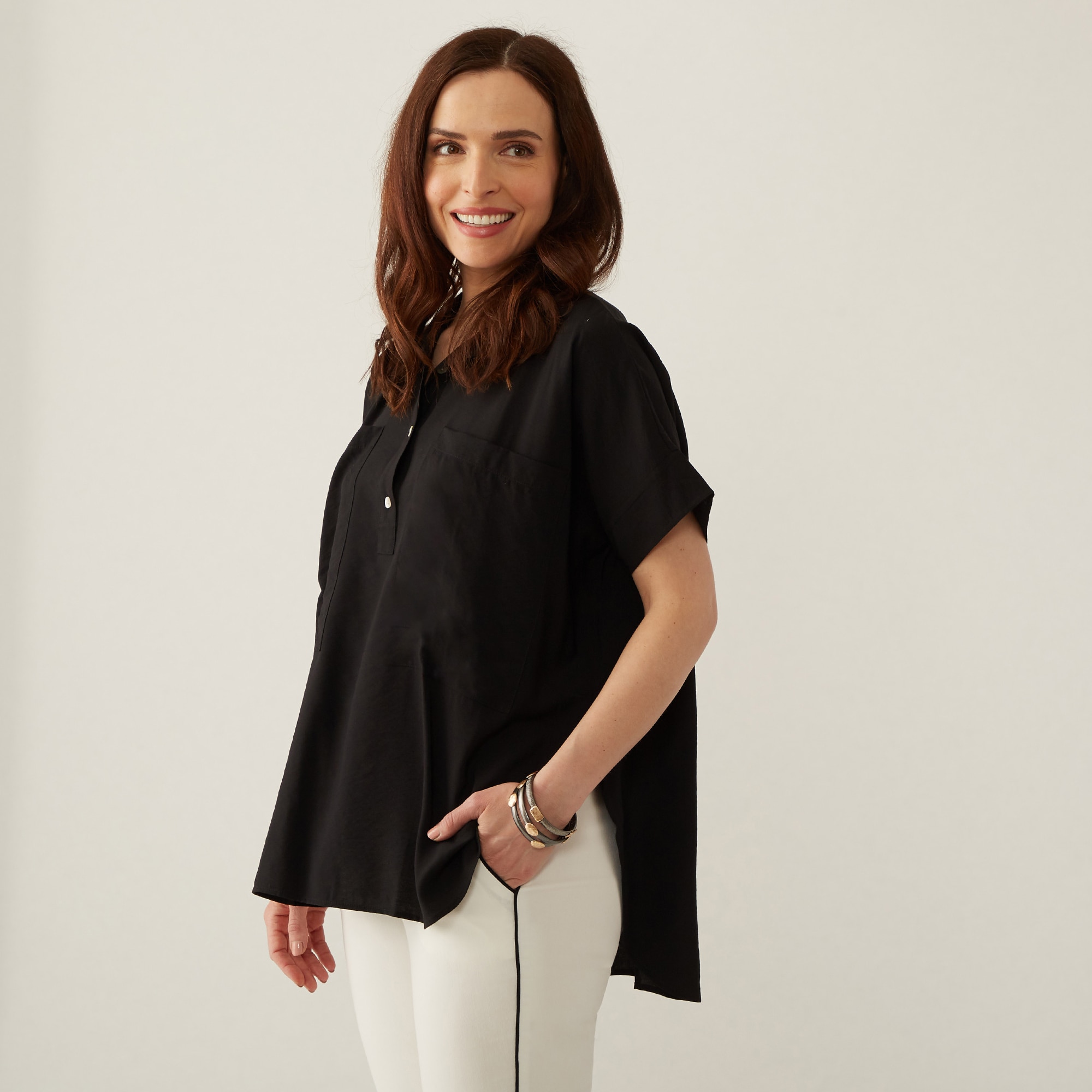 トップス yw Women's Long Sleeve Western Snap Denim Top