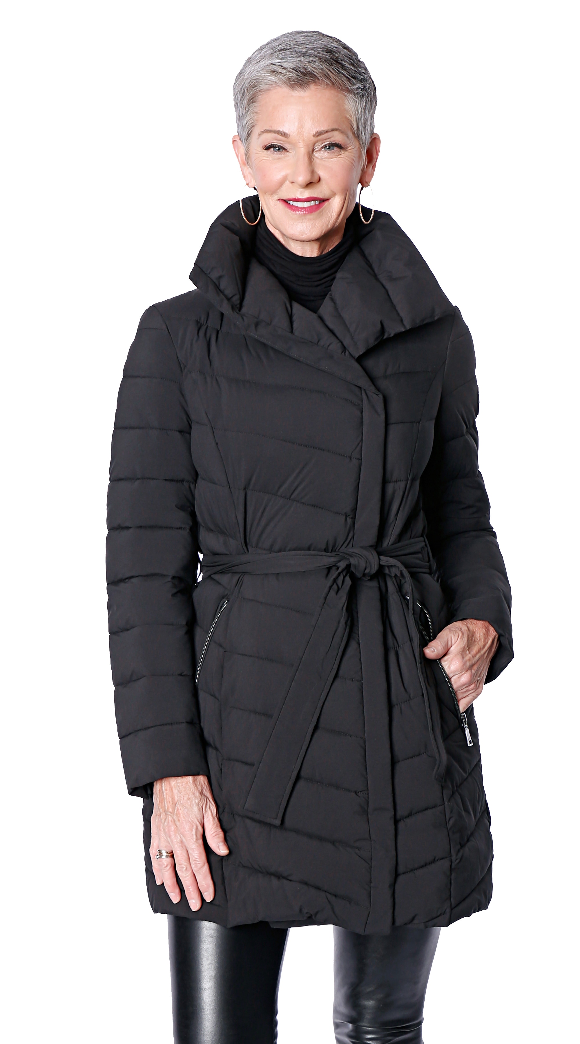 Tahari kim stretch wrap puffer coat Clearance