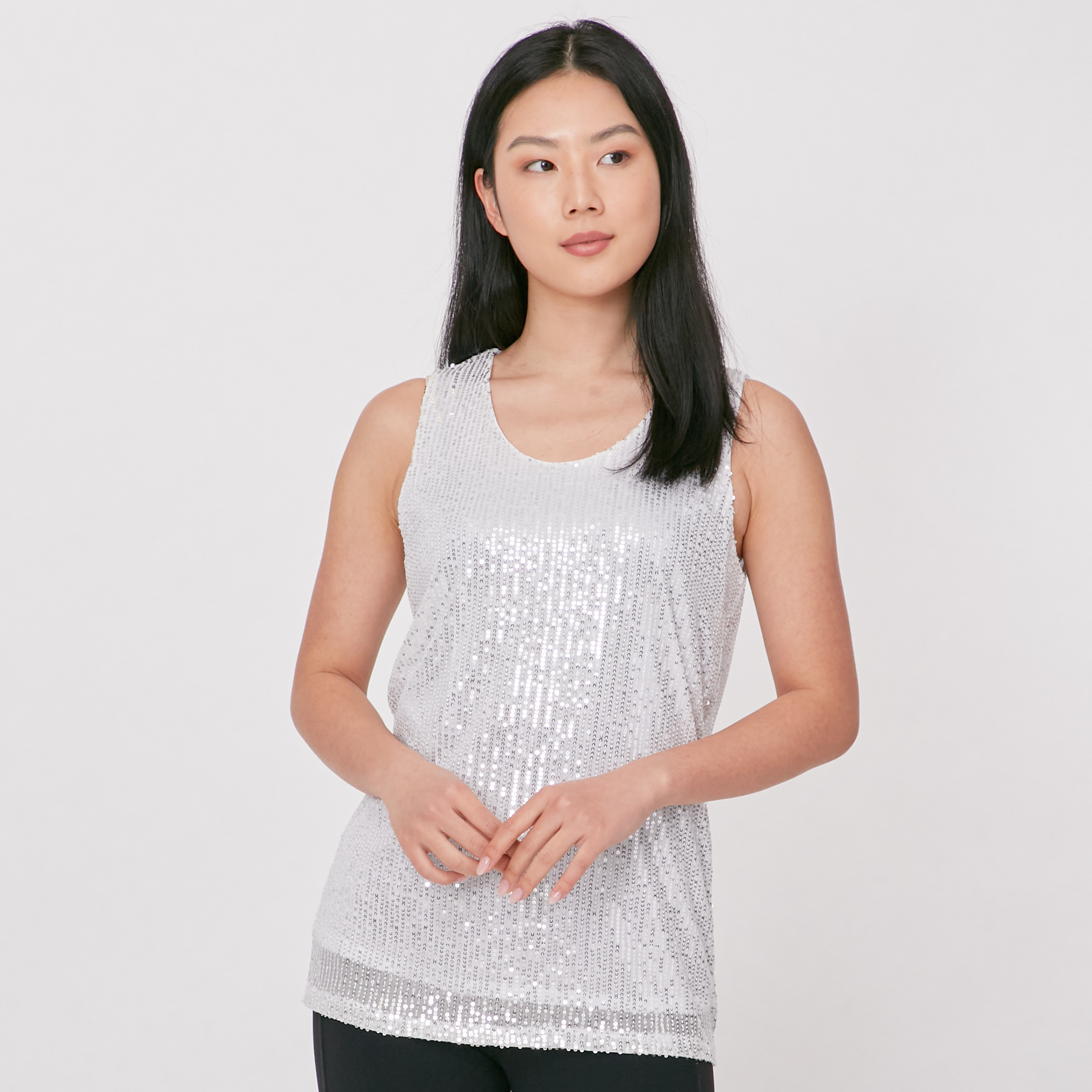 Celestial Blue Sequin Sleeveless Knit Top - TSC.ca