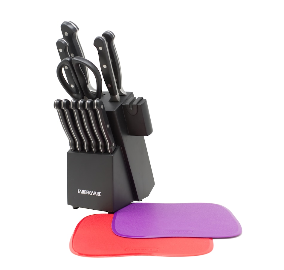 Farberware EdgeKeeper 14-Piece Forged Triple Rivet Kitchen Knife Block Set,Black