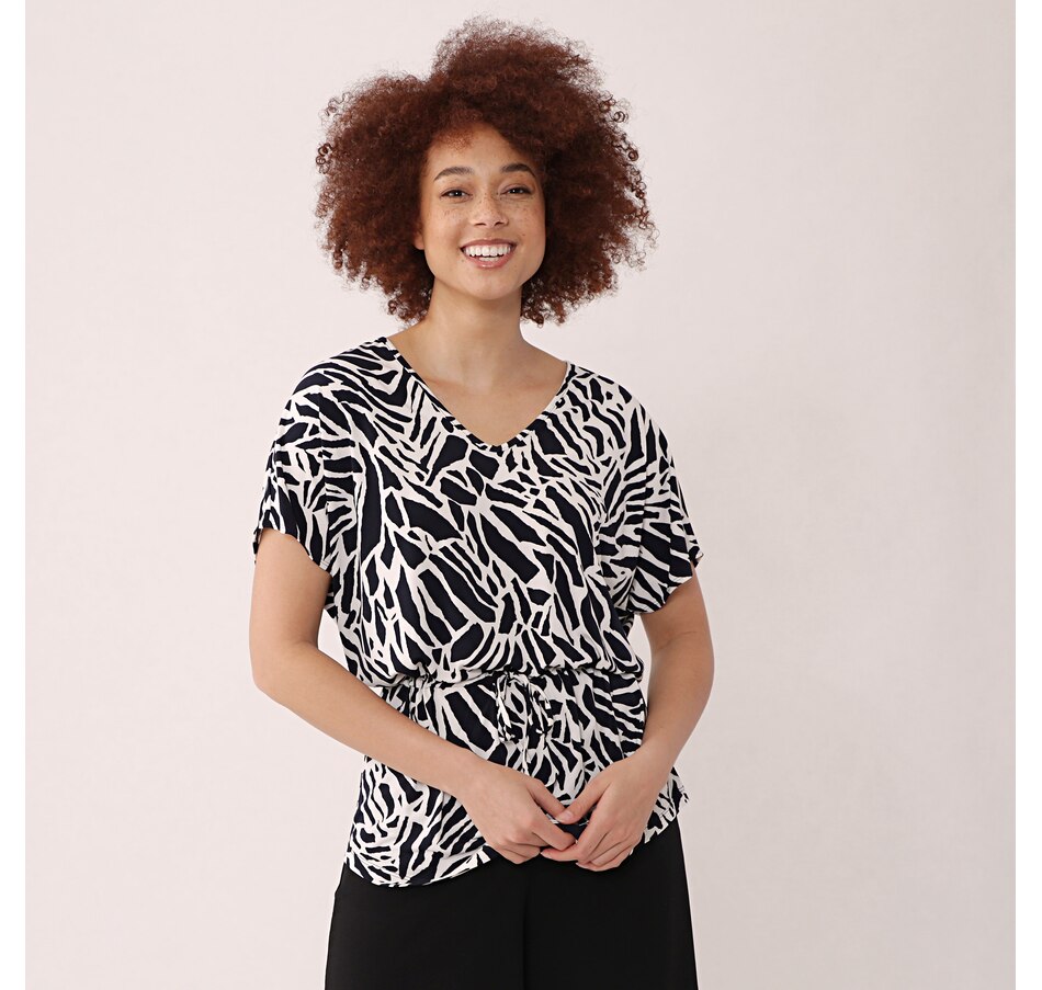 Image 487173_ECRUN.jpg, Product 487-173 / Price $24.33, Kim & Co. Printed Brazil Knit Caftan Tunic with Drawstring from Kim & Co. on TSC.ca's Fashion department