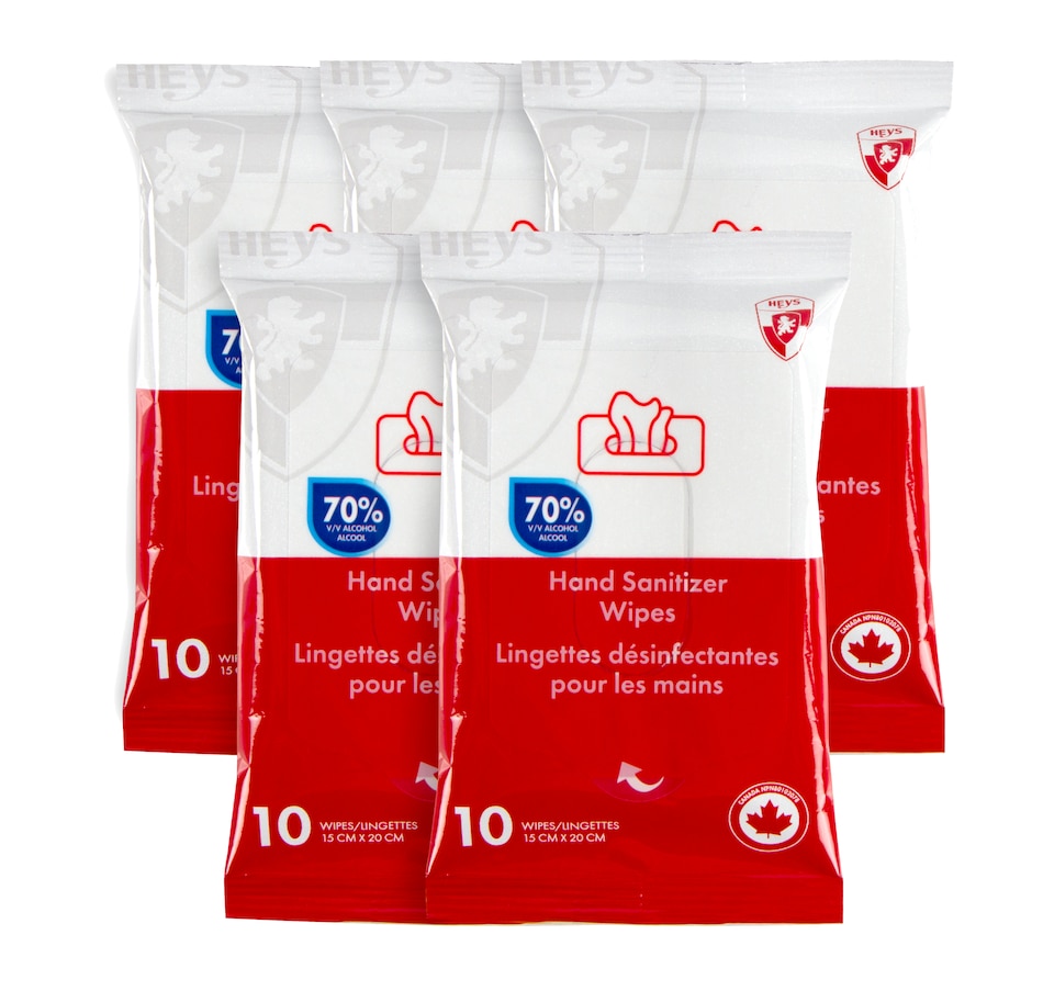 Image 488184.jpg, Product 488-184 / Price $7.88, Heys Sanitizer Wipes (70% Alcohol, 5 Packs of 10) from Heys on TSC.ca's Beauty department