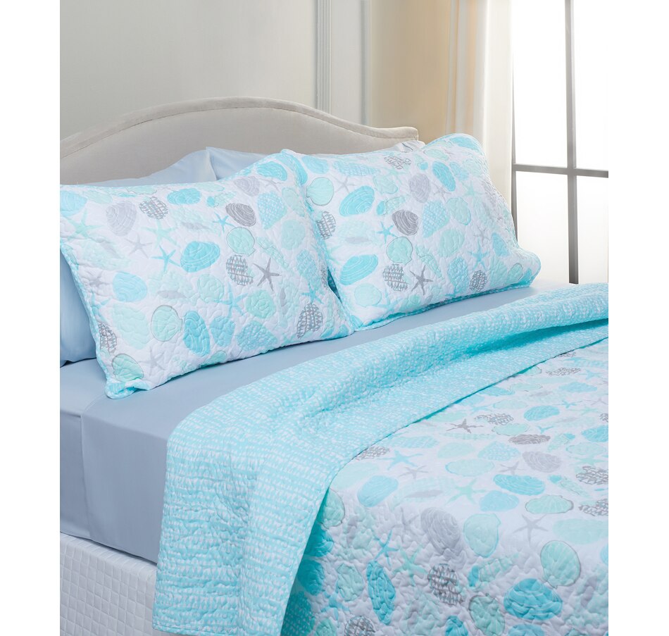Image 489274.jpg , Product 489-274 / Price $39.88 , HomeSuite Aqua Seashell 3-Piece Quilt Set from HomeSuite Collection on TSC.ca's Home & Garden department