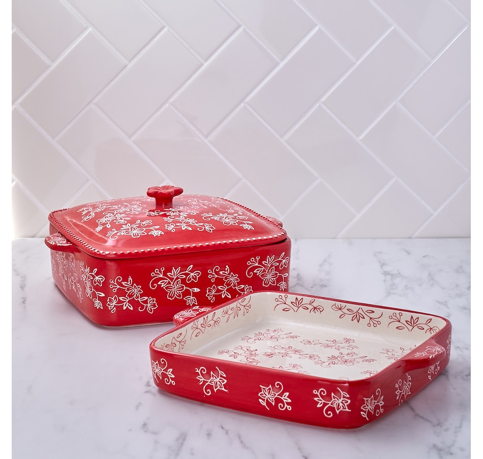 Image 489320_FLRED.jpg, Product 489-320 / Price $46.88, temp-tations Square Bakers with Swing Lid (Set of 2) from temp-tations on TSC.ca's Kitchen department
