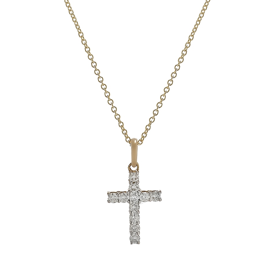 Image 490044_YGL.jpg, Product 490-044 / Price $629.99, 14K Gold 0.25ctw Diamond Cross Pendant with Chain from Diamond Show on TSC.ca's Jewellery department