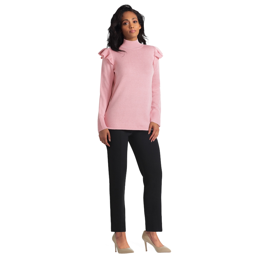 Image 490385_ALTMORE1.jpg, Product 490-385 / Price $14.33, Isaac Mizrahi New York Cotton Blend Ruffle Shoulder Mock Neck Sweater from Isaac Mizrahi New York on TSC.ca's Fashion department