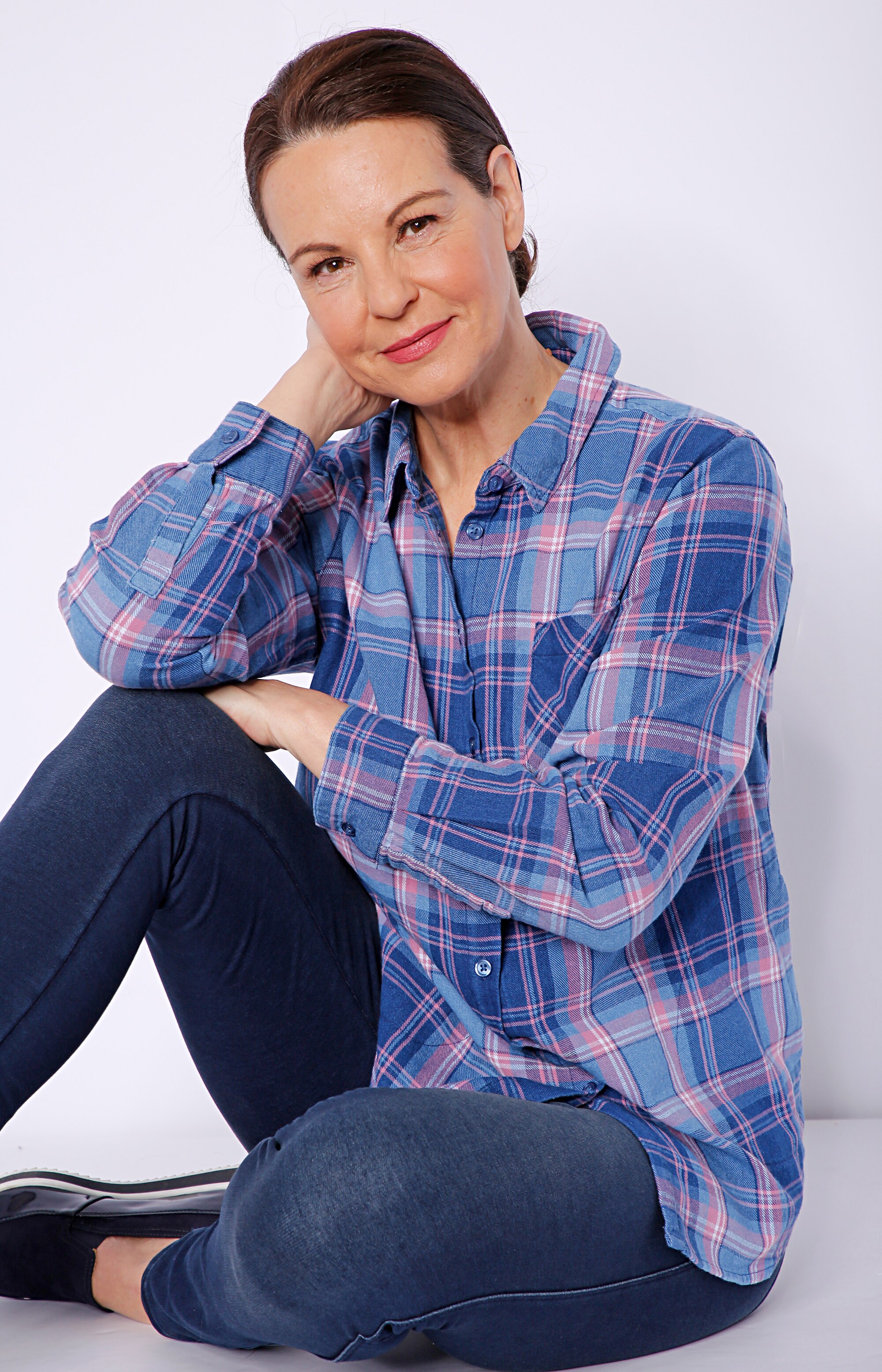 Joan Rivers Classics Collection Long Sleeve Plaid Denim Shirt