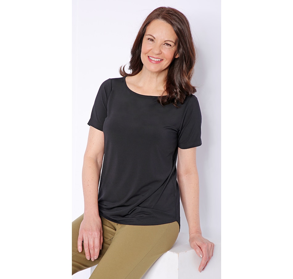Image 490721_BLK.jpg, Product 490-721 / Price $19.33, Joan Rivers Classics Collection Short Sleeve Luxe Knit Top with Curved Hem from Joan Rivers on TSC.ca's Fashion department