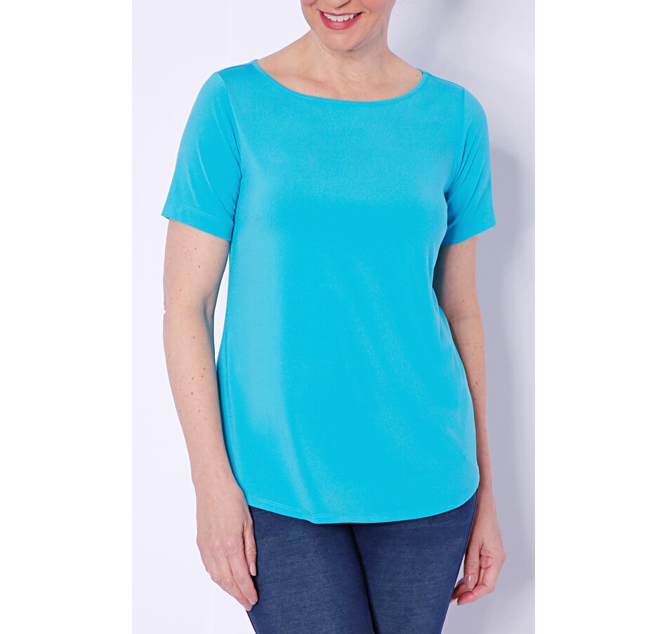 Image 490721_CPBLU.jpg, Product 490-721 / Price $19.33, Joan Rivers Classics Collection Short Sleeve Luxe Knit Top with Curved Hem from Joan Rivers on TSC.ca's Fashion department