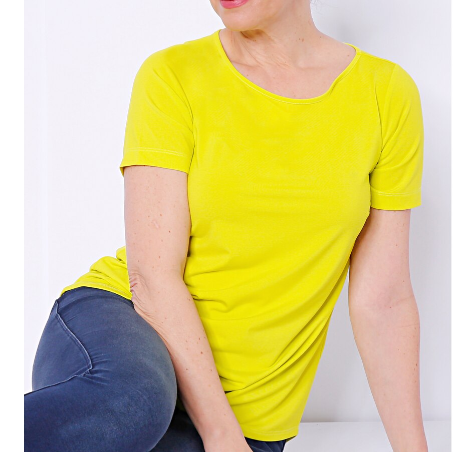 Image 490721_LIM.jpg, Product 490-721 / Price $19.33, Joan Rivers Classics Collection Short Sleeve Luxe Knit Top with Curved Hem from Joan Rivers on TSC.ca's Fashion department