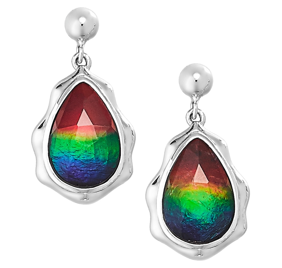 Image 491071.jpg, Product 491-071 / Price $479.88, Canadian Ammolite Gems Sterling Silver Pear Shape Ammolite Earrings with Scalloped Edge from Canadian Ammolite Gems on TSC.ca's Jewellery department