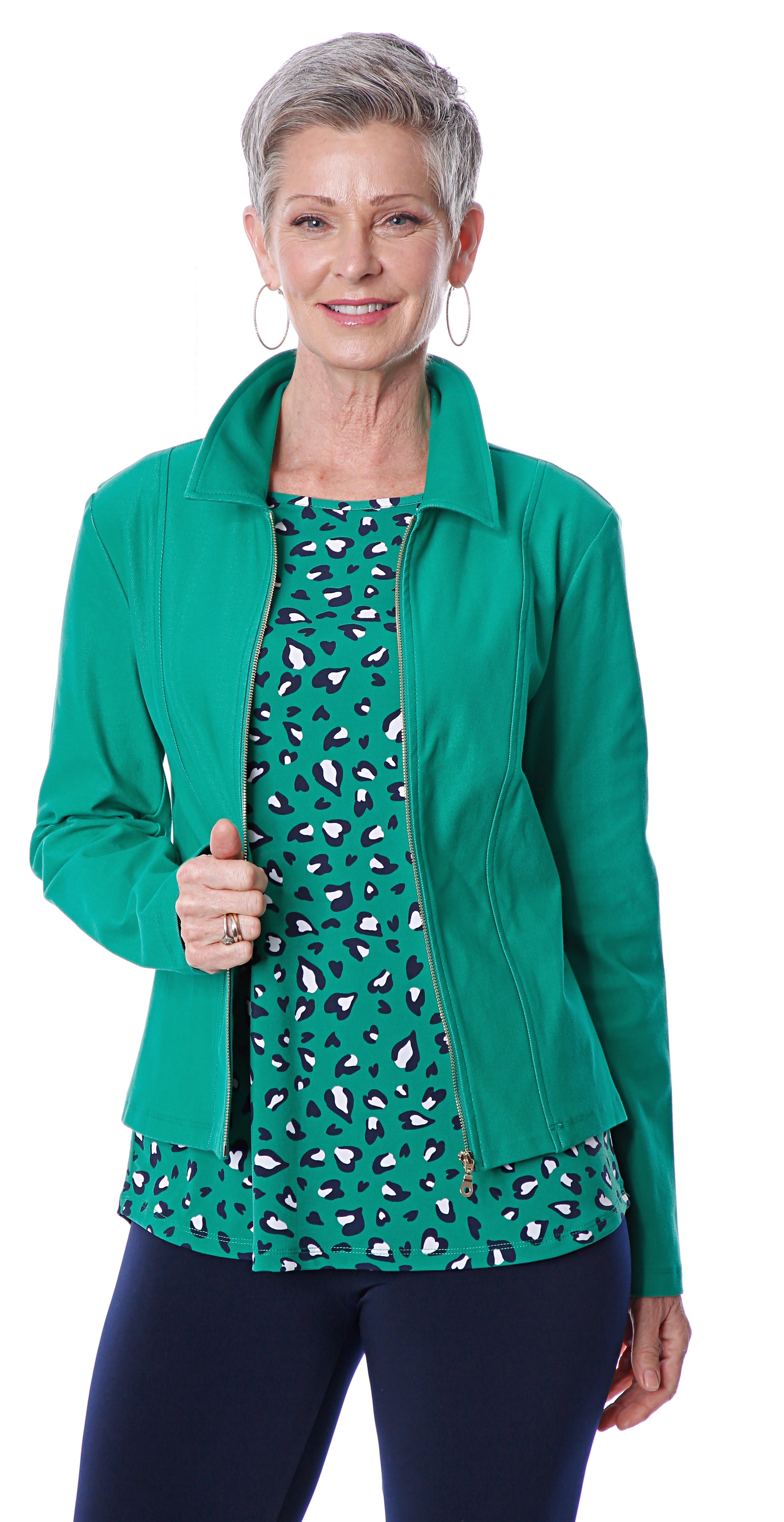 Kim & Co. Deluxe Denim Knit Zip Front Jacket With Collar - TSC.ca