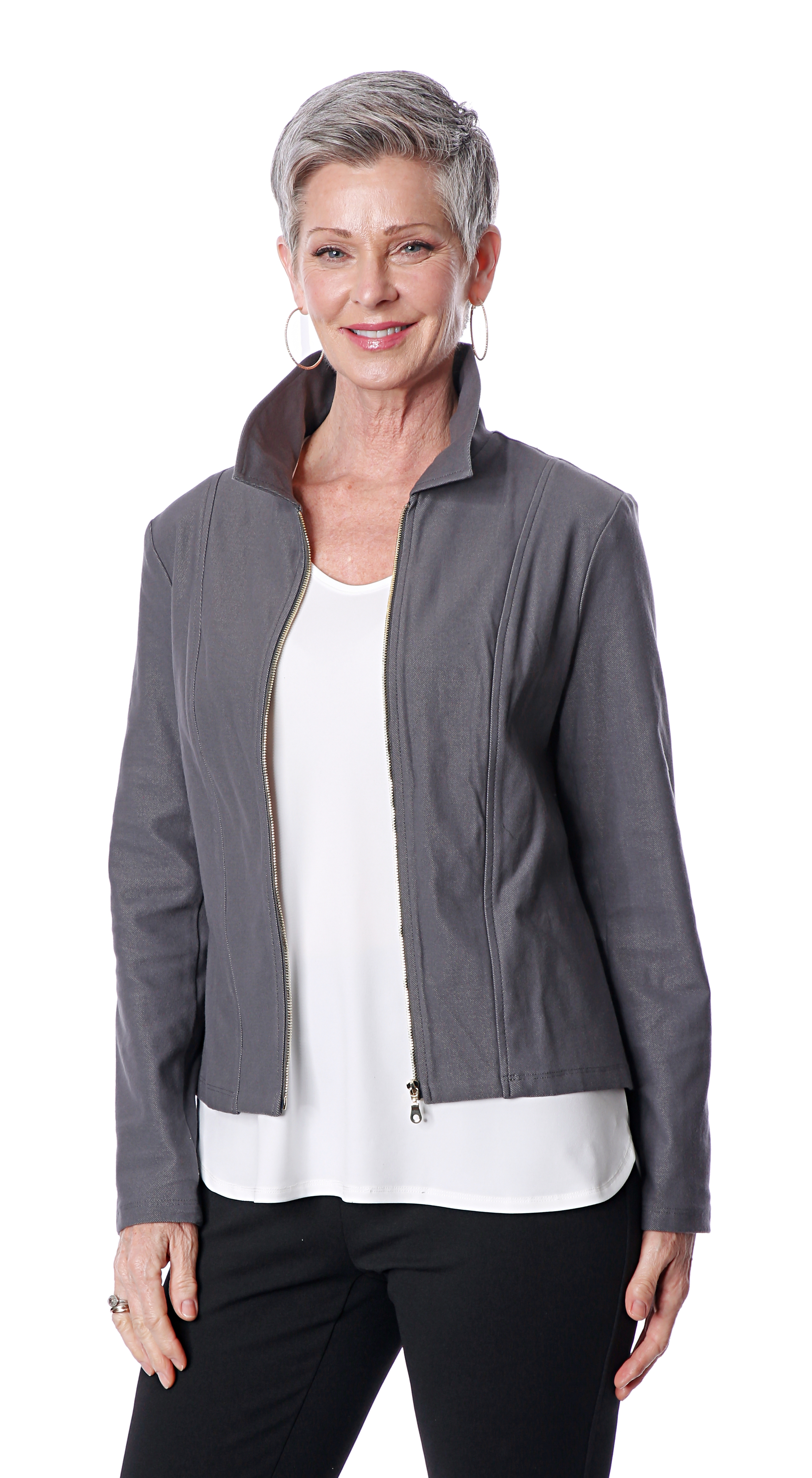 Kim & Co. Deluxe Denim Knit Zip Front Jacket With Collar - TSC.ca
