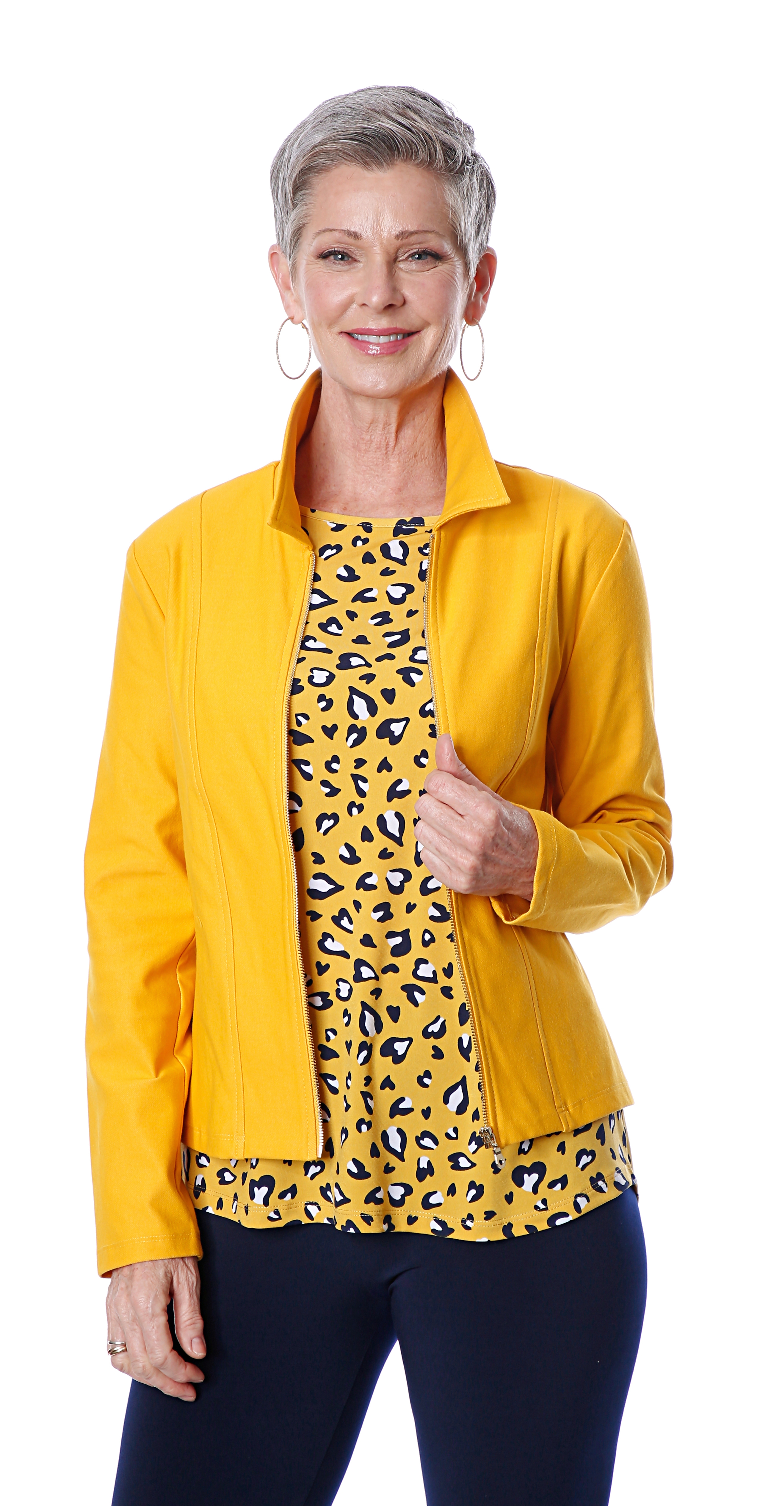 Kim & Co. Deluxe Denim Knit Zip Front Jacket With Collar - TSC.ca