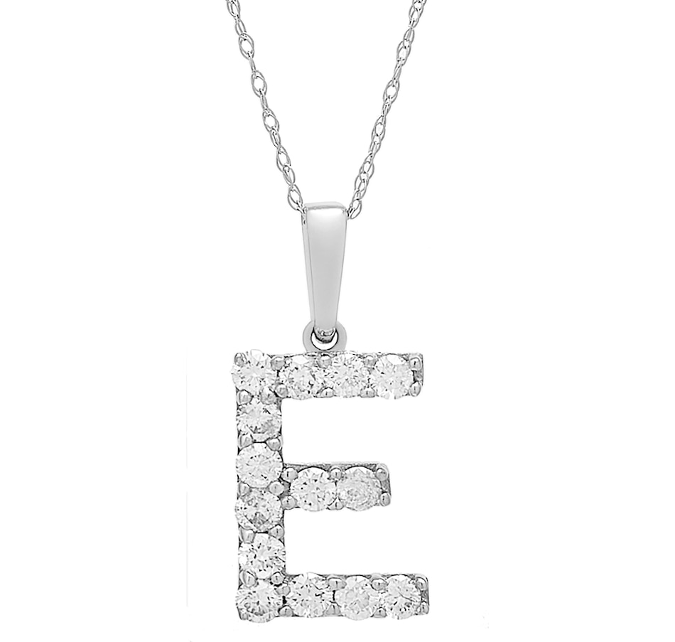 14K White Gold 0.20 ctw Diamond Initial Pendant with Chain