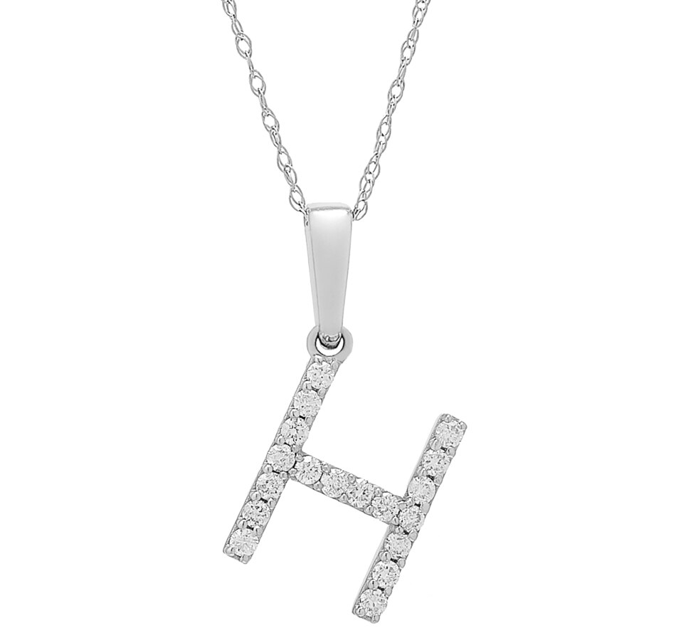 14K White Gold 0.20 ctw Diamond Initial Pendant with Chain